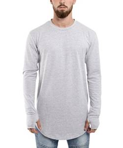 Blackskies Round Longsleeve T-Shirt | Langes Oversize Fashion Basic Langarm Herren Longshirt Long Tee - Grau Medium M von Blackskies