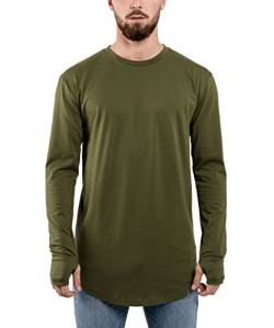 Blackskies Round Longsleeve T-Shirt | Langes Oversize Fashion Basic Langarm Herren Longshirt Long Tee - Olive Grün Small S von Blackskies