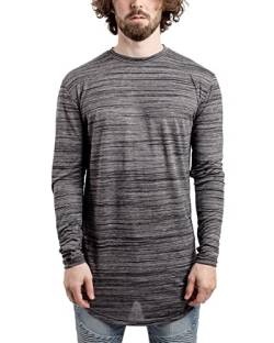 Blackskies Round Longsleeve T-Shirt | Langes Oversize Fashion Basic Langarm Herren Longshirt Long Tee - Schwarz Melliert X-Large XL von Blackskies