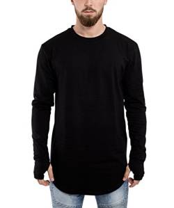 Blackskies Round Longsleeve T-Shirt | Langes Oversize Fashion Basic Langarm Herren Longshirt Long Tee - Schwarz Small S von Blackskies