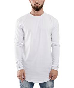Blackskies Round Longsleeve T-Shirt | Langes Oversize Fashion Basic Langarm Herren Longshirt Long Tee - Weiß Large L von Blackskies