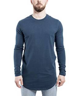 Blackskies Side Zip Langarm T-Shirt | Langes Oversize Fashion Basic Longsleeve Herren Longshirt Long Tee mit Reißverschluss - Blau X-Large XL von Blackskies