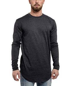 Blackskies Side Zip Langarm T-Shirt | Langes Oversize Fashion Basic Longsleeve Herren Longshirt Long Tee mit Reißverschluss - Charcoal Anthrazit Large L von Blackskies