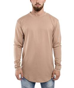 Blackskies Side Zip Langarm T-Shirt | Langes Oversize Fashion Basic Longsleeve Herren Longshirt Long Tee mit Reißverschluss - Desert Beige X-Large XL von Blackskies