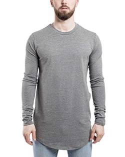 Blackskies Side Zip Langarm T-Shirt | Langes Oversize Fashion Basic Longsleeve Herren Longshirt Long Tee mit Reißverschluss - Grau Large L von Blackskies