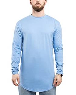 Blackskies Side Zip Langarm T-Shirt | Langes Oversize Fashion Basic Longsleeve Herren Longshirt Long Tee mit Reißverschluss - Hellblau Medium M von Blackskies