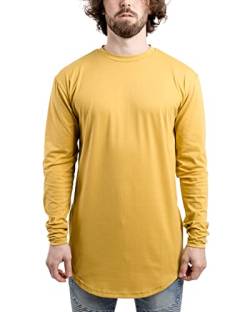 Blackskies Side Zip Langarm T-Shirt | Langes Oversize Fashion Basic Longsleeve Herren Longshirt Long Tee mit Reißverschluss - Mustard Large L von Blackskies