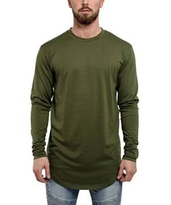 Blackskies Side Zip Langarm T-Shirt | Langes Oversize Fashion Basic Longsleeve Herren Longshirt Long Tee mit Reißverschluss - Olive Grün X-Large XL von Blackskies