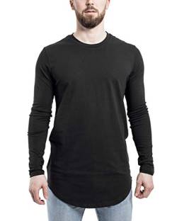 Blackskies Side Zip Langarm T-Shirt | Langes Oversize Fashion Basic Longsleeve Herren Longshirt Long Tee mit Reißverschluss - Schwarz Medium M von Blackskies