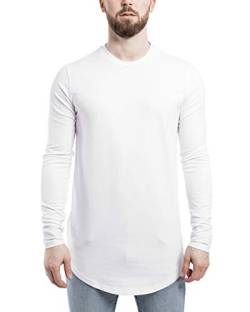 Blackskies Side Zip Langarm T-Shirt | Langes Oversize Fashion Basic Longsleeve Herren Longshirt Long Tee mit Reißverschluss - Weiß Medium M von Blackskies