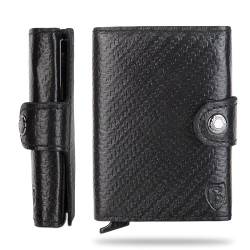 Blade® Kartenetui Herren mit Münzfach I 6-8 Kartenhalter I Leder Kreditkartenetui mit RFID Schutz I Mini Wallet Pop Up I Karten Portemonnaie I Credit Card Holder Wallet I Geldbörse I Carbon Schwarz von Blade