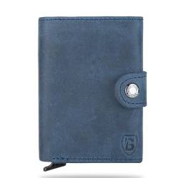 Blade® Kartenetui Herren ohne Münzfach I 6-8 Kartenhalter I Leder Kreditkartenetui mit RFID Schutz I Mini Wallet Pop Up I Karten Portemonnaie I Credit Card Holder Wallet I Geldbörse I Navy von Blade