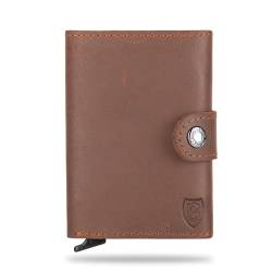 Blade® Kartenetui Herren ohne Münzfach I 6-8 Kartenhalter I Leder Kreditkartenetui mit RFID Schutz I Mini Wallet Pop Up I Karten Portemonnaie I Credit Card Holder Wallet I Geldbörse I Tobacco von Blade