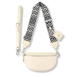 Blade Bauchtasche Damen Echtleder, Umhängetasche, Crossbody Bag Damen mit 2 abnehmbaren verstellbaren Schultergurten und mit ETUI für Airpods1/2 für Frauen-Creme (Klein/Opt-3) von Blade