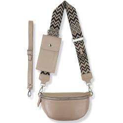 Blade Bauchtasche Damen Echtleder, stylisch Umhängetasche Damen, Crossbody Bag Damen mit 2 abnehmbaren verstellbaren Schultergurten und mit HANDYTASCHE für Frauen-Beige (Mittel/OPT-6) von Blade