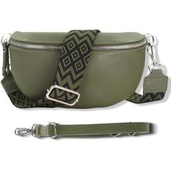 Blade Bauchtasche Damen Echtleder, stylische Gürteltasche Damen mit 2 gemusterten und Leder abnehmbaren & verstellbaren Breiten Gürteln, Crossbody Bag Damen, Hochwertige Brusttasche für Frauen-Khaki von Blade