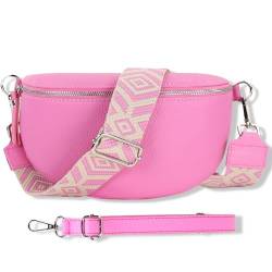 Blade Bauchtasche Damen Echtleder, stylische Gürteltasche Damen mit 2 gemusterten und Leder abnehmbaren & verstellbaren Breiten Gürteln, Crossbody Bag Damen, Hochwertige Brusttasche für Frauen-PINK von Blade