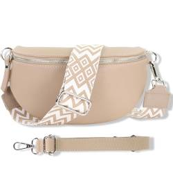 Blade Bauchtasche Damen Echtleder, stylische Gürteltasche Damen mit 2 gemusterten und Leder abnehmbaren & verstellbaren Breiten Gürteln, Crossbody Bag Damen, Hochwertige Tasche für Frauen-BEIGE von Blade