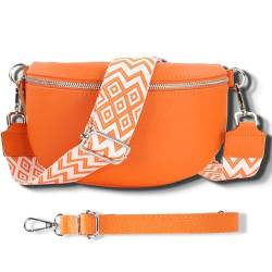 Blade Bauchtasche Damen Echtleder, stylische Gürteltasche Damen mit 2 gemusterten und Leder abnehmbaren & verstellbaren Breiten Gürteln, Crossbody Bag Damen, Hochwertige Tasche für Frauen-ORANGE von Blade