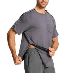 Blamoche Post Schulter Chirurgie Hemd Herren Kurzarm Shirt mit Premium Snap Chemo Kleidung, grau dunkel, 3X-Groß von Blamoche