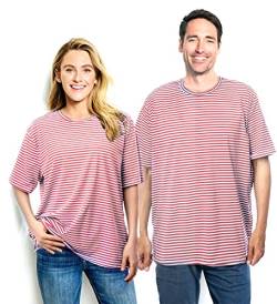 Blamoche Shoulder Surgery Shirts Unisex Reha Shirt mit Diskreten Schulterknöpfen Chemo Kleidung Streifen Kurzarm Shirt, Pink, M von Blamoche