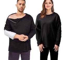 Schulterchirurgie Hemden, Unisex Rehabhemd mit diskreten Schulterknöpfen, Chemo-Kleidung, Langarmshirt Herren & Damen (Schwarz, Groß) von Blamoche