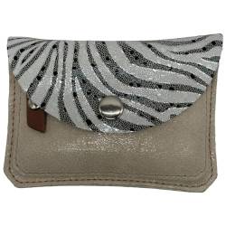 Blanck Geldbörse aus Leder für Damen. Klappverschluss mit Druckknopf. Vordertasche mit Reißverschluss und Lederstreifen. Maße 11 x 8 x 1 cm und 26 g., Zebra Beige, geldbörsen von Blanck