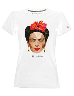 Frida Kahlo T-Shirt Offizier im polygonalen Stil - Weiß - L von Blasfemus