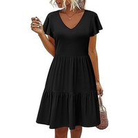 BlauWave A-Linien-Kleid Damen Kleider Freizeit Einfarbig Sommerkleid (1-tlg., Knielanges Kleid Lose Kurzarm Strandkleid) Geeignet für tägliche Reisen von BlauWave