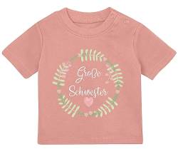Baby Tshirt in Dusty Rose 0-36 Monate mit Druck T-Shirt mit Spruch Große Schwester Geburt Herzchen T-Shirt für Kleinkind 0, 1, 2, 3 Jahre von Blauer-Storch