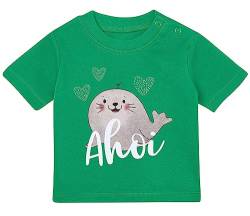 Baby Tshirt in Grün 0-36 Monate mit Druck T-Shirt mit Spruch Robbe Herzen AHOI T-Shirt für Kleinkind 0, 1, 2, 3 Jahre von Blauer-Storch