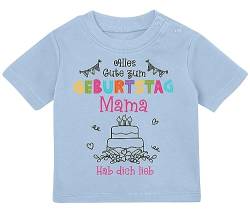 Baby Tshirt in Hellblau 0-36 Monate mit Druck T-Shirt mit Spruch für Geburtstag der Mutter Alles Gute zum Geburtstag Mama T-Shirt für Kleinkind 0, 1, 2, 3 Jahre von Blauer-Storch