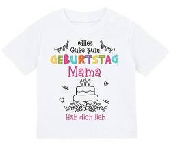 Baby Tshirt in Weiß 0-36 Monate mit Druck T-Shirt mit Spruch für Geburtstag der Mutter Alles Gute zum Geburtstag Mama T-Shirt für Kleinkind 0, 1, 2, 3 Jahre von Blauer-Storch