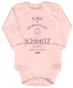 Blauer-Storch Baby Body in Apricot Die Erste ihres Namens mit Wunschnamen personalisiert Zur Geburt eines Mädchens für Kleinkind Langarm Bio Baumwolle von Blauer-Storch