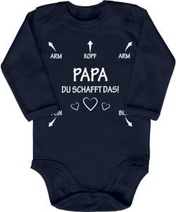 Blauer-Storch Baby Body in Dunkelblau Papa du schaffst das Lustiges Geschenk zur Geburt für den Vater für Kleinkind Langarm Bio Baumwolle von Blauer-Storch