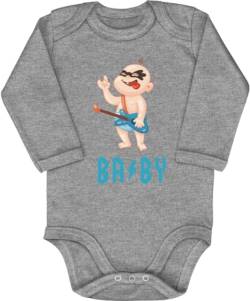 Blauer-Storch Baby Body in Grau meliert Rock ’n’ Roll Baby mit Gitarre Spruch Geschenk zur Geburt Musikbegeisterte Eltern für Kleinkind Langarm Bio Baumwolle von Blauer-Storch