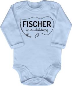 Blauer-Storch Baby Body in Hellblau Fischer in Ausbildung, Kleiner Angler Geschenk zur Geburt zum Geburtstag für den Angel Nachwuchs für Kleinkind Langarm Bio Baumwolle von Blauer-Storch