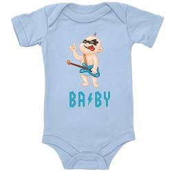 Blauer-Storch Baby Body in Hellblau Rock ’n’ Roll Baby mit Gitarre Spruch Geschenk zur Geburt Musikbegeisterte Eltern für Kleinkind Kurzarm Bio Baumwolle von Blauer-Storch