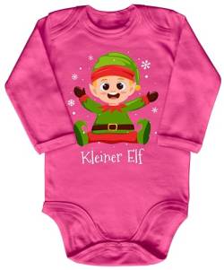 Blauer-Storch Baby Body in Pink Kleiner Elf, Kleiner Helfer vom Weihnachtsmann Geschenk zu Weihnachten, Nikolaus für Kleinkind Langarm Bio Baumwolle von Blauer-Storch