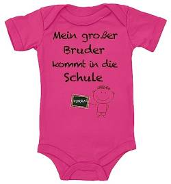 Blauer-Storch Baby Body in Pink Mein großer Bruder kommt in die Schule, Schulstarter, Einschulung Spruch Geschenk zur Geburt zum Geburtstag für Kleinkind Kurzarm Bio Baumwolle von Blauer-Storch