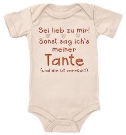 Blauer-Storch Baby Body mit Druck Sei lieb zu mir! Sonst sag ich's meiner Tante Herzen verrückte Tante Geschenk für Kleinkind Kurzarm Bio Baumwolle von Blauer-Storch