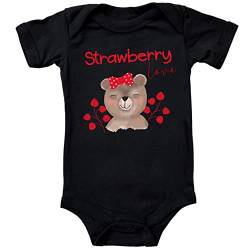 Blauer-Storch Baby Body mit Druck süßer Erdbeer Bär Strawberry Love Geschenk für Kleinkind Kurzarm Bio Baumwolle von Blauer-Storch