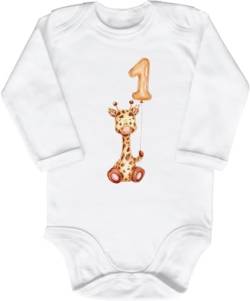 Blauer-Storch Baby Body zum 1. Geburtstag Giraffe mit Luftballon Geschenk zum Geburtstag für Kleinkind Langarm Bio Baumwolle von Blauer-Storch