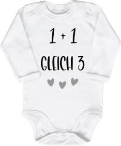 Blauer-Storch Babybody mit Druck Baby Body 1+1=3 Herzen Familie Geschenk für Kleinkind Langarm Bio Baumwolle von Blauer-Storch