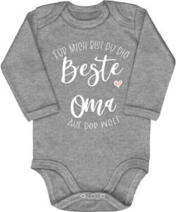 Blauer-Storch Babybody mit Druck Baby Body Für mich bist du die beste Oma auf der Welt Spruch Geschenk zur Geburt zum Geburtstag für Kleinkind Langarm Bio Baumwolle von Blauer-Storch