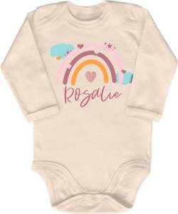 Blauer-Storch Babybody mit Druck Baby Body mit Regenbogen personalisierbar mit Namen Geschenk für Kleinkind Langarm Bio Baumwolle von Blauer-Storch