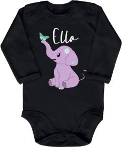 Blauer-Storch Babybody mit Druck Baby Body mit personalisiertem Namen Elefant Schmetterling Geschenk für Kleinkind Langarm Bio Baumwolle von Blauer-Storch