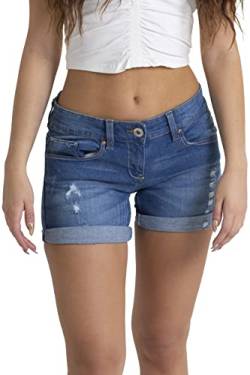 BlauerHafen Damen Denim Shorts Basic in Faded Wash Jeans Bermuda Shorts für Damen Hohe Taille mit Quaste Zerrissenes Loch Essentials Hotpants Denim Shorts (Hellblau, 38) von BlauerHafen