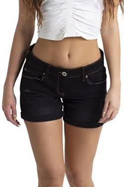 BlauerHafen Damen Denim Shorts Basic in Faded Wash Jeans Bermuda Shorts für Damen Hohe Taille mit Quaste Zerrissenes Loch Essentials Hotpants Denim Shorts (SCHWARZ, 42) von BlauerHafen