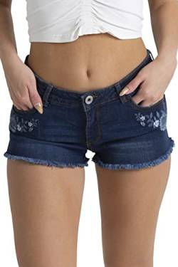 BlauerHafen Damen Jeans Shorts Embroidery Designer Stretch Destroyed Hotpant Sommer Strand Party Essentials Damen Denim Kurze Hose (Dunkelblau, 46) von BlauerHafen